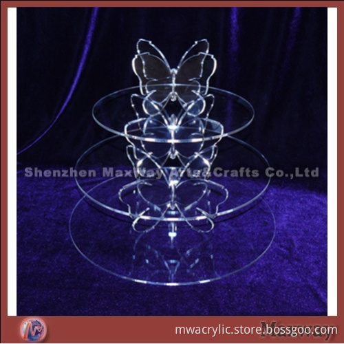 Clear Round Promotional 3-tiered Acrylic Cupcake Stand Rack with Butterfly Supply